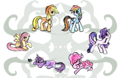 Size: 2094x1343 | Tagged: safe, artist:kna, applejack, fluttershy, pinkie pie, rainbow dash, rarity, twilight sparkle, g4, mane six