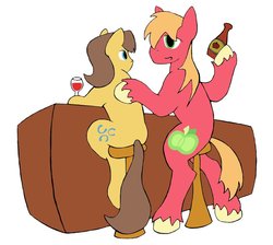 Size: 900x806 | Tagged: safe, artist:stileelits, big macintosh, caramel, earth pony, pony, g4, bar, cider, gay, gay bar, male, ship:caramac, shipping, stallion