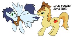 Size: 900x481 | Tagged: safe, artist:stileelits, braeburn, soarin', earth pony, pegasus, pony, g4, clothes, gay, male, ship:soarburn, shipping, stallion, text, vest