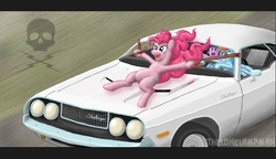 Size: 833x480 | Tagged: safe, artist:thelonelampman, pinkie pie, rainbow dash, twilight sparkle, earth pony, pegasus, pony, unicorn, g4, car, death proof, dodge (car), dodge challenger, female, mare, unicorn twilight