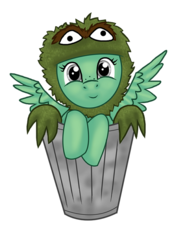 Size: 600x810 | Tagged: safe, artist:whiteeyedcat, oc, oc only, oc:rainy day, pegasus, pony, costume, nightmare night, oscar the grouch, sesame street, simple background, solo, transparent background, trash can