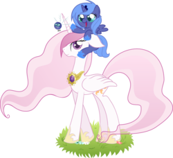 Size: 1349x1231 | Tagged: safe, artist:nazoth, princess celestia, princess luna, alicorn, parasprite, pony, g4, duo, female, filly, filly luna, pink-mane celestia, royal sisters, simple background, sisters, transparent background, woona, younger