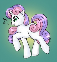 Size: 460x500 | Tagged: safe, artist:stellarina, sweetie belle, pony, g4, female, gradient background, music notes, older, singing, solo