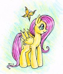Size: 428x500 | Tagged: safe, artist:stellarina, fluttershy, butterfly, pegasus, pony, g4, female, mare, solo