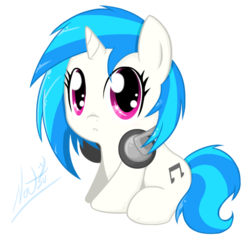 Size: 750x750 | Tagged: safe, artist:natsu714, dj pon-3, vinyl scratch, pony, unicorn, g4, chibi, cute, female, filly, filly vinyl scratch, foal, headphones, simple background, solo, transparent background, vinylbetes, younger
