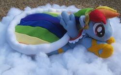 Size: 668x413 | Tagged: safe, artist:gitzyrulz, rainbow dash, g4, clothes, dress, gala dress, irl, photo, plushie