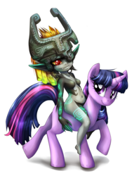 Size: 2400x3200 | Tagged: safe, artist:buttercupsaiyan, twilight sparkle, g4, crossover, midna, pun, riding, simple background, the legend of zelda, the legend of zelda: twilight princess, transparent background