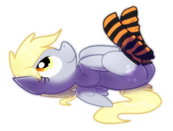 Size: 1224x926 | Tagged: dead source, safe, artist:shufflestripes, derpy hooves, pegasus, pony, g4, clothes, female, mare, on back, simple background, socks, solo, striped socks, transparent background