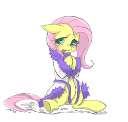 Size: 800x763 | Tagged: safe, artist:8->, fluttershy, pony, g4, blushing, clothes, female, pixiv, robe, solo