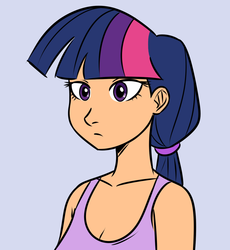 Size: 1176x1280 | Tagged: safe, artist:megasweet, twilight sparkle, human, ask futashy, g4, humanized, low ponytail, ponytail, reaction image, solo