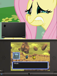 Size: 391x516 | Tagged: safe, fluttershy, pikachu, pony, riolu, g4, crying, exploitable meme, feels, fluttercry, meme, nintendo ds, nintendo dsi, pokémon, pokémon mystery dungeon, tv meme