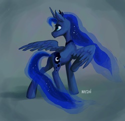 Size: 3454x3341 | Tagged: dead source, safe, artist:nayshie, princess luna, pony, g4, butt, female, moonbutt, plot, solo, spread wings, turning