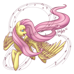 Size: 800x800 | Tagged: safe, artist:fallenzephyr, fluttershy, pony, g4, female, flying, music, singing, solo