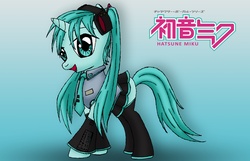 Size: 3233x2088 | Tagged: safe, artist:metadragonart, pony, unicorn, hatsune miku, hilarious in hindsight, ponified, solo, vocaloid