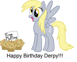 Size: 936x752 | Tagged: safe, derpy hooves, pegasus, pony, g4, birthday, comments, female, mare, muffin