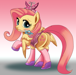 Size: 866x860 | Tagged: safe, artist:zelc-face, fluttershy, pegasus, pony, g4, butt, clothes, costume, dressup, female, plot, shoes, solo, stockings, tiara, wand