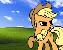 Size: 724x582 | Tagged: safe, artist:sk8termike, applejack, earth pony, pony, g4, bliss xp, cloud, cloudy, female, mare, microsoft windows, sky, solo