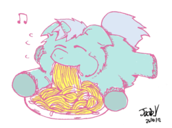 Size: 897x668 | Tagged: safe, artist:jacob v, fluffy pony, fluffy pony original art, spaghetti