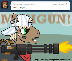 Size: 1280x1100 | Tagged: safe, artist:guard-mod, caboose, series:ask the guard ponies, g4, animated, ask, heavy weapons guy, minigun, team fortress 2