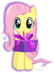 Size: 1486x2000 | Tagged: safe, artist:finalflutter, fluttershy, pegasus, pony, g4, alternate hairstyle, female, mare, present, simple background, solo, transparent background