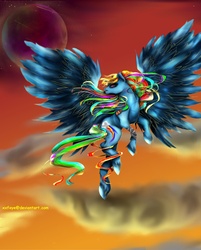 Size: 2752x3416 | Tagged: dead source, safe, artist:xxfaye, rainbow dash, pegasus, pony, g4, cloud, female, flying, mare, signature, solo, spread wings, wings