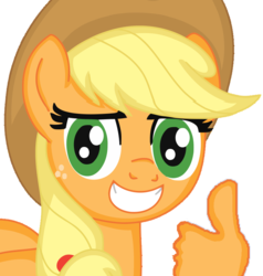 Size: 782x823 | Tagged: safe, applejack, earth pony, pony, g4, female, hand, reaction image, simple background, solo, thumb, transparent background