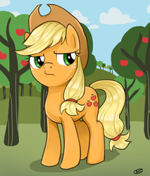 Size: 550x645 | Tagged: safe, artist:milk4ppl, applejack, earth pony, pony, g4, female, solo, tree