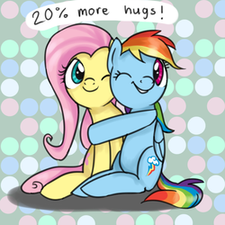 Size: 600x600 | Tagged: safe, artist:milk4ppl, fluttershy, rainbow dash, g4, hug, one eye closed