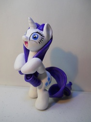 Size: 3240x4320 | Tagged: safe, artist:earthenpony, rarity, pony, g4, season 3, the crystal empire, customized toy, irl, photo, rarity tugs her mane, sculpture, solo, that was fast, tugging