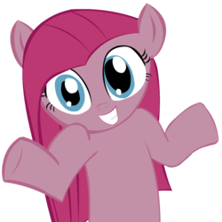 Size: 908x904 | Tagged: safe, pinkie pie, earth pony, pony, g4, female, looking at you, mare, pinkamena diane pie, shrug, shrugpony, simple background, solo, transparent background