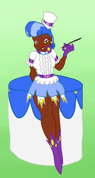 Size: 666x1244 | Tagged: safe, artist:nikkicub, sapphire shores, human, g4, african american, clothes, dark skin, diva, ear piercing, earring, eyeshadow, gloves, hat, humanized, jewelry, makeup, piercing, top hat