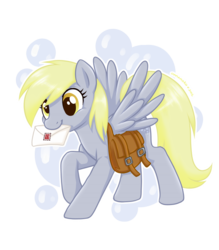 Size: 700x800 | Tagged: safe, artist:onnanoko, derpy hooves, pegasus, pony, g4, female, letter, mailbag, mailpony, mare, solo