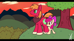 Size: 6000x3300 | Tagged: safe, artist:mister-markers, apple bloom, big macintosh, earth pony, pony, g4, brother and sister, female, male, mare, siblings, stallion