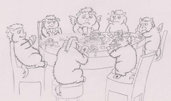 Size: 1500x886 | Tagged: safe, artist:santanon, fluffy pony, dogs playing poker, fluffy pony original art, poker, spaghetti