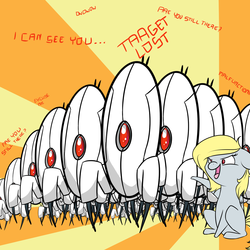 Size: 1280x1280 | Tagged: safe, derpy hooves, pegasus, pony, ask lil derpy, g4, crossover, female, mare, portal (valve), turret