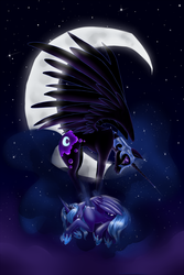 Size: 900x1350 | Tagged: safe, artist:fantaprime, nightmare moon, princess luna, g4, duality, moon, s1 luna