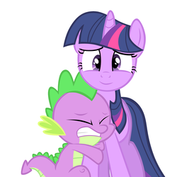 Size: 2400x2400 | Tagged: safe, edit, spike, twilight sparkle, g4, hug, inverted mouth