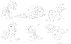 Size: 2624x1619 | Tagged: safe, artist:bioniclegahlok, rarity, pony, g4, facial expressions, female, lineart, monochrome, sketch, sketch dump, solo