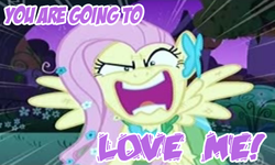 Size: 433x260 | Tagged: safe, edit, edited screencap, screencap, fluttershy, g4, the best night ever, clothes, dress, flutterrage, gala, gala dress, scratches, you're going to love me