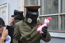 Size: 1280x853 | Tagged: safe, human, brony, cosplay, irl, irl human, outdoors, photo, plushie, romantically apocalyptic, zee captain