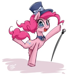 Size: 800x849 | Tagged: safe, artist:starlightspark, pinkie pie, earth pony, pony, g4, hat, monocle, monocle and top hat, signature, simple background, standing on two hooves, top hat, white background