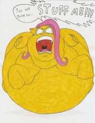 Size: 983x1280 | Tagged: safe, artist:robot001, fluttershy, g4, double chin, fat, fattershy, flutterrage, morbidly obese, obese, you're going to love me