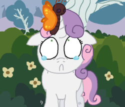 Size: 649x555 | Tagged: safe, artist:creepycurse, sweetie belle, butterfly, g4, scared