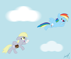 Size: 3000x2500 | Tagged: safe, artist:loomx, derpy hooves, rainbow dash, pegasus, pony, g4, female, mail, mare, sad