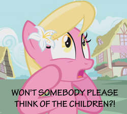 Size: 501x450 | Tagged: safe, edit, edited screencap, screencap, lily, lily valley, earth pony, pony, g4, female, flower, flower in hair, helen lovejoy, male, meme, reaction image, simpsons did it, the simpsons