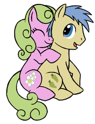 Size: 313x406 | Tagged: safe, artist:darlimondoll, daisy, flower wishes, goldengrape, sir colton vines iii, earth pony, pony, g4, daisygrape, female, male, shipping, stallion, straight