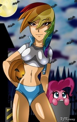 Size: 550x865 | Tagged: safe, artist:xjkenny, pinkie pie, rainbow dash, human, g4, bad anatomy, duo, halloween, humanized