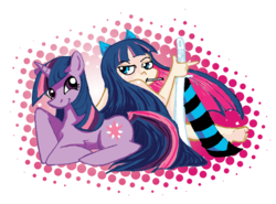 Size: 2014x1489 | Tagged: safe, artist:rinipanini, twilight sparkle, angel, pony, unicorn, g4, anarchy stocking, crossover, implied nudity, panty and stocking with garterbelt, stockinglight