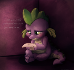 Size: 1024x975 | Tagged: safe, artist:aerosocks, spike, g4, crying, letter, male, reading, solo