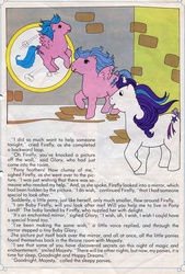 Size: 575x851 | Tagged: safe, official comic, baby firefly, firefly, glory, pegasus, pony, unicorn, g1, my little pony vol. 1, my little pony vol. 1 #1, official, baby, baby pony, female, filly, magic mirror, mare, origin story, pony reproduction, text, the enchanted mirror, wat